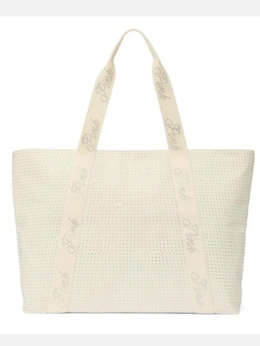 Victoria Secret PINK- Logo Rhinestone Bling Tote Bag (Cream 🤍)